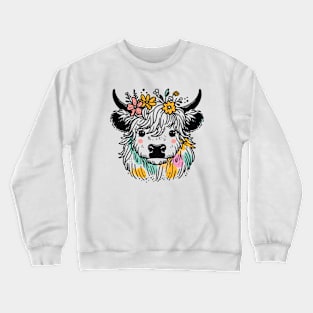 Majestic Highland Harmony: Scottish Hairy Cow with Blossoms Crewneck Sweatshirt